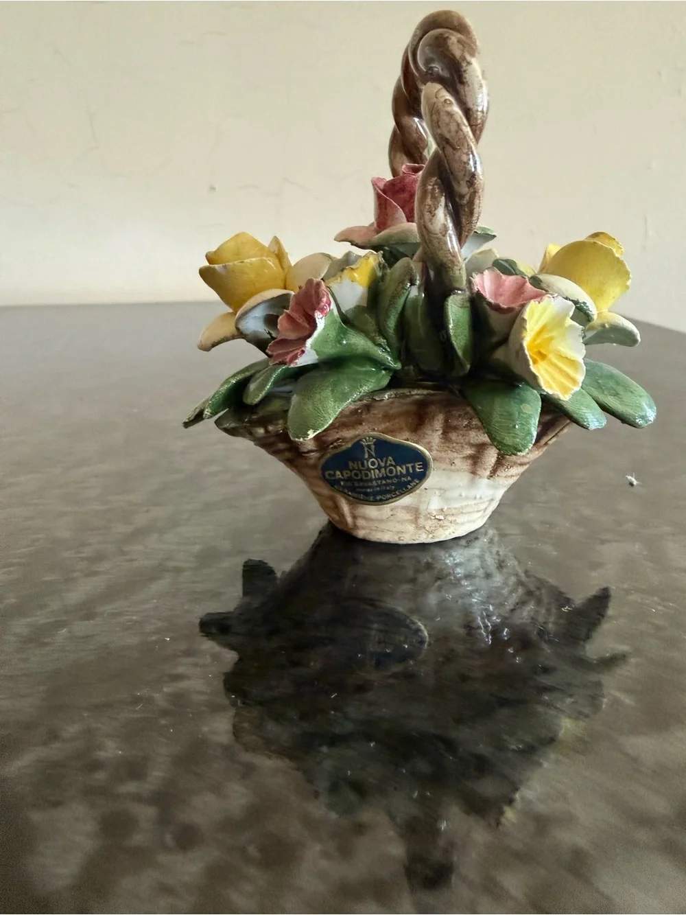 Vintage Nuova Capodimonte  handled Flower Basket , handcrafted in Italy